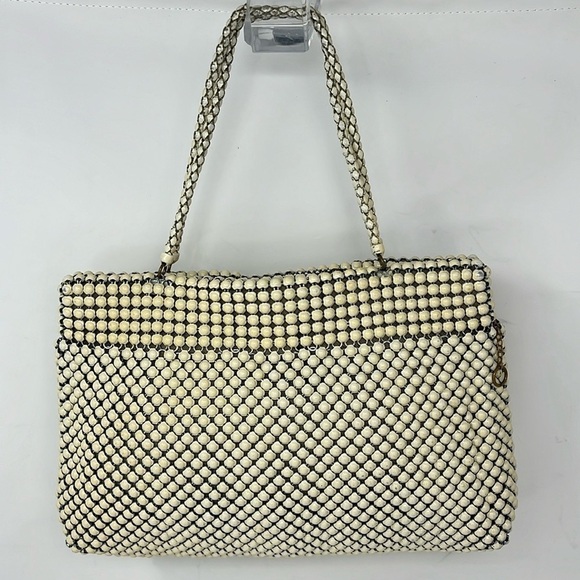 Whiting & Davis Cream Alumesh Metal Mesh Zip Top Double Handle Purse - Picture 3 of 12